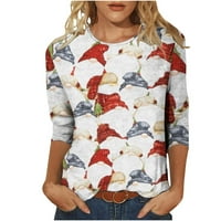Dame Božićne vrhove Ženska modna tiskana labava majica rukava bluza Okrugli vrat Ležerne prilike Dugi