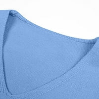 Ženski džemper s V-izrezom od pune boje s labavim cvijećem dugih rukava Ležerne prilike za pletene plave