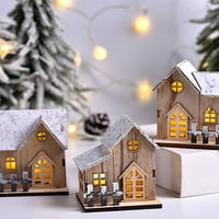 Wiueurtly Sym Ornament Božićno ukrasno svjetlosne drvene kuće LED drvena božićna kuća Božićni stol ukras