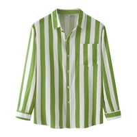 Muške pamučne posteljine Henley majica tiskani casual dugih rukava dolje plaža haljina majica zelena