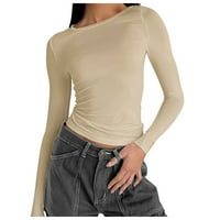 Košulje za žene Čvrsta boja Rround vrat vruće tanke bluza s dugim rukavima Young Womens Tops Trendy