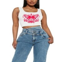 Hait Ladies Ljetni usjeva Top mahunastih košulja bez rukava s rukavima na vrhu praznika Cami Yoga kvadratna bluza iz vrata bijela XS