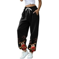 Ženski božićni print Dno Duks džepovi High Struk Sportska teretana Fit Jogger Hlače Lounge pantalone