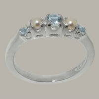 Britanci napravio 9k bijeli zlatni prirodni akvamarin i kultivirani biserni ženski prsten - Opcije veličine