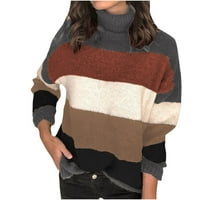 Ecqkame Ženske kornjačene džempere Ležerne prilike sa dugim rukavima prugasti zimski pulover pleteni