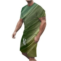 Odeerbi Muška majica Casual Okrugli vrat Majica 3D Print Short rukava i hlače postavljene zelene boje