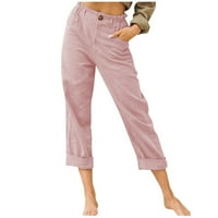 Ženska posteljina posteljina obrezane hlače visoki elastični struk sa džepovima za ljetne casual ravne