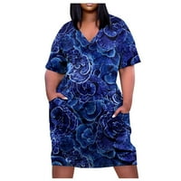 Ljetne haljine za žene modni casual V-izrez s kratkim rukavima s kratkim rukavima koljena, duljine koljena,