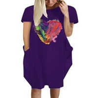 Pfysire Womens Heart Print Majica Haljina Prevelike džepove Dugi vrtovi Purple 4xL