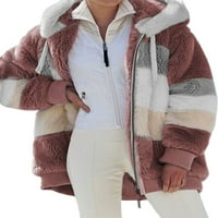 Ženska nejasna runa jakna otvorena prednja kapuljača boja blok kardigan kaput sa džepovima