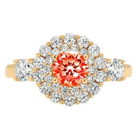 1.6ct okrugli rez Crveni simulirani dijamant 18k žuti zlatni godišnjički angažman halo prstena veličine