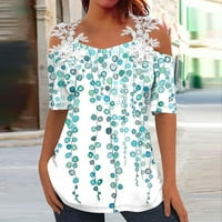 Košulje za žensku majicu kratkih rukava od tiskane imitacije pamučne čipke Top Green S