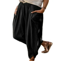 Haite Dame Solies Džepovi od pamučne posteljine pantske vrećice duge hlače Ljeto Ruched Boho Loungewear