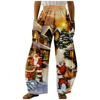 Žene Modni Božićni Santa Claus Snowmen Print Casual Loose hlače plus veličina labave hlače žute l