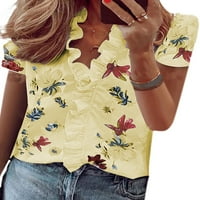 Grianlook ženske majice ruffle vrhovi bluza s kratkim rukavima dame Osnovna tunika košulja odlazi tiskanje