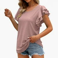 Wendunide ženske majice Ženski ljetni top v izrez ruffle kratki rukav casual labavi majica majica ružičasta