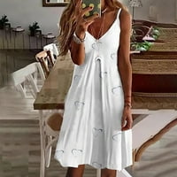 Ljetne haljine za žene V-izrez za slobodno vrijeme Mini tiskane haljine bez rukava bijela 5xl
