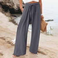Anuirheih Fashion Žene Ležerne prilike elastične labave hlače Ravne široke pantalone za noge