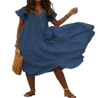 Glookwis pune boje duge maxi haljina za žene V izrez vrećica haljina kratkih rukava