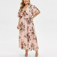 Puntoco Plus Veličina haljina modna ženska cvjetna tiskana V-izrez kratka rukava haljina ružičasta 12