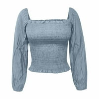 Ljetne ženske bluze s dugim rukavima od pune bluze casual ženske plus košulje s kabine za vrat plave