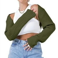 Žene pletene slegnule ramenu s slegnućim rukavima Bolero Cardigan Vintage Solid Boja obrezana džemper