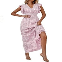 Žene linijske haljine po cijelom printu shirred V izrez Baby Pink XS