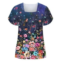 Yyeselk kvadratni vrat za žene majica casual rucffle kratkih rukava elegantni cvjetni print ugodne bluze