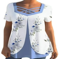 Beiwei Dame izdubljeni izlazni poprečni tunični bluza s kratkim rukavima Casual TEE Boho Beach majica