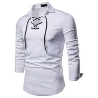 Košulje za muškarce Odricanje s dugim rukavima Slim Fit Solid pulover vrhovi zazor bluza bijeli 2xl