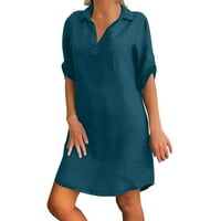 Haljine za žene Trendy ljetni modni čvrsti kolor polo ovratnik srednje rukave s kratkim rukavima majica