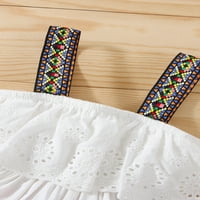 Novorođene djevojke Ljetna čipka za princeze Retro Print Wide na ramenu ruffles čipka patchwork a-line haljina