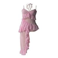 MUBINEO ženska ljetna haljina ružičaste bez rukava bez rukava bez rukava nepravilna haljina rufff