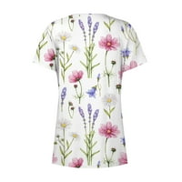 Strungten majice za žene kratki rukav dressy ljetni casual tiskani V-izrez nepravilni bluza od majica