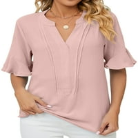 Avamo ženske majice V Vrući izrez Čvrsta boja Bluza Dame Elegantna tunika Majica Plaža Pink XL