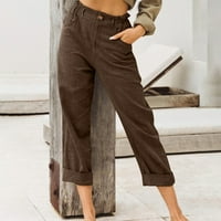 Fartey ženske pamučne posteljine kapri hlače s džepovima patentni elastični struk pantalone za elastične