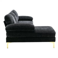 --Shapsed sekcije kauč sa kaisom, Futon Sofa Corner kauč meka kauč sa zaklonom i podstavljenim jastukom i čvrstim metalnim nogama, dnevni boravak za stan, mali prostor, crni