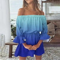 Ženske haljine tiskane mini a-line ležerne ljetne rupe u jednoj ramenu plavo m