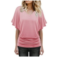 Huachen ženski čvrsti osnovni tee okrugli vrat kratki rukav slim fit majica, ružičasta L