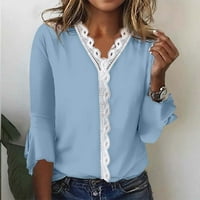 Žene dužine Žene čipke V-izrez Ispiši labave majice za vježbanje za žene na svjetlu čišćenja Plava veličina