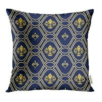 Mornarica Plava i zlatna uzorka Moderna geometrijska s kraljevskim ljiljanima Klasični vintage jastučni