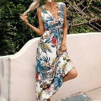 Žene bez rukava V izrez Ljeto Ležerne prilike Flowy Maxi haljine Visoko strukska čipka za struk cvjetna
