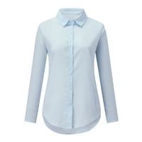 PXIAKGY Bluze za žene žene Topturn-down ovratnik Poslovna majica svijetlo plava + SAD: 4