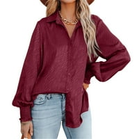 Košulje s dugim rukavima za žene ženske jesenje i zimske čvrste boje prugaste košulje s vratima s džepovima