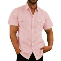 YOBECHO Muška ljetna majica s kratkim rukavima odvijala košulju na ovratniku