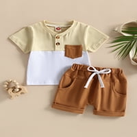 TODDLER Baby Boy Summer Odeća kratki rukav Kontrastni džep u boji Tors Solid elastične kratke hlače Slatka odjeća