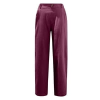 Modne ženske ležerne tastere za džepove čvrstih boja elastični struk Udobne ravne hlače