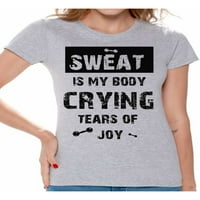 Smiješne majice za žene znoj su moje tijelo crne dame Tee majica vježbanje Tema ženska teretna odjeća