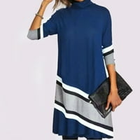 Juebong Womens Fall modni vrhovi novost u boji blok patchwork grafičke haljine dugi rukav rukav rukav