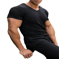 Muška puna boja V-izrez Stretch kratki rukav Slim sportske fitness mišićne majice